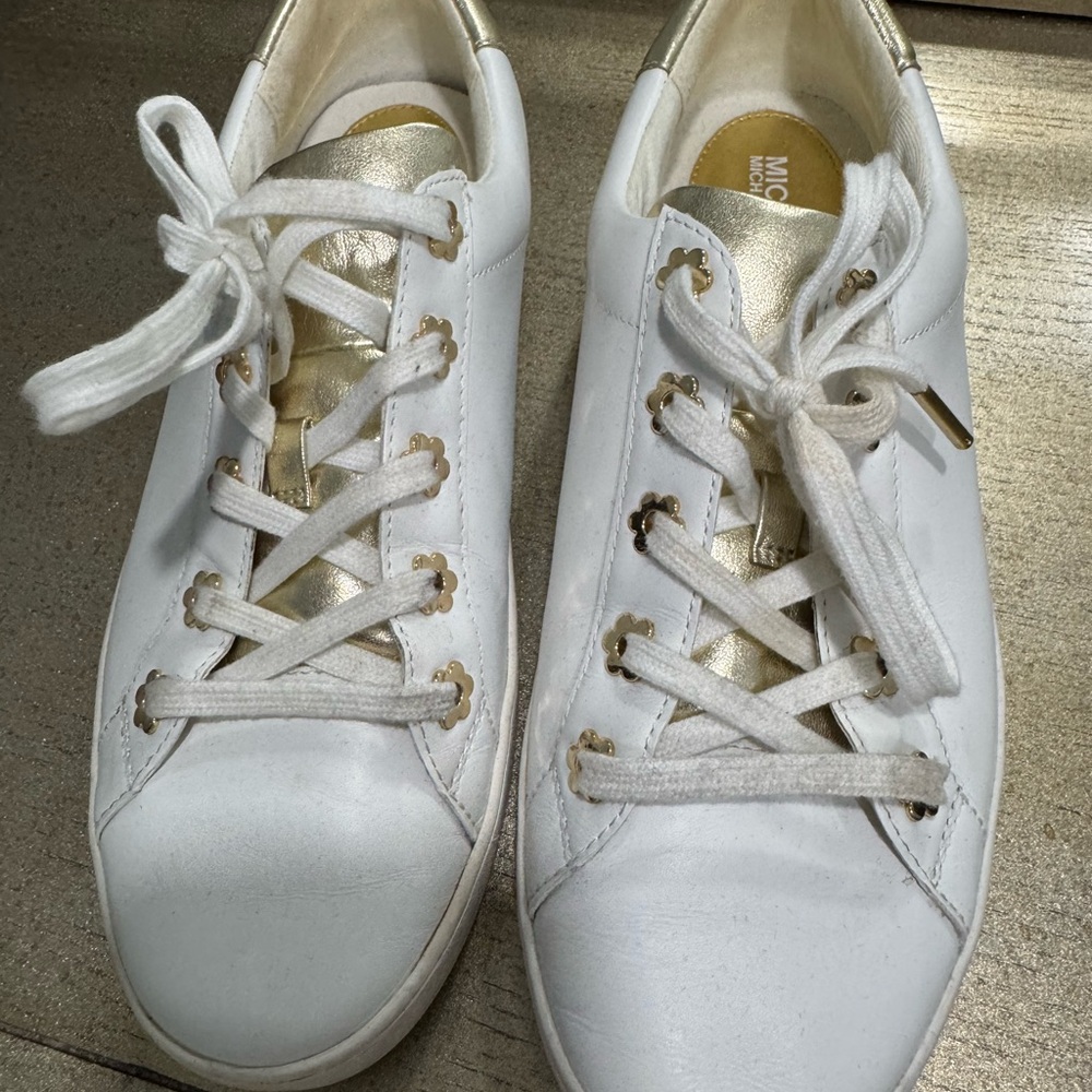 Michael Kors White and Gold Sneakers